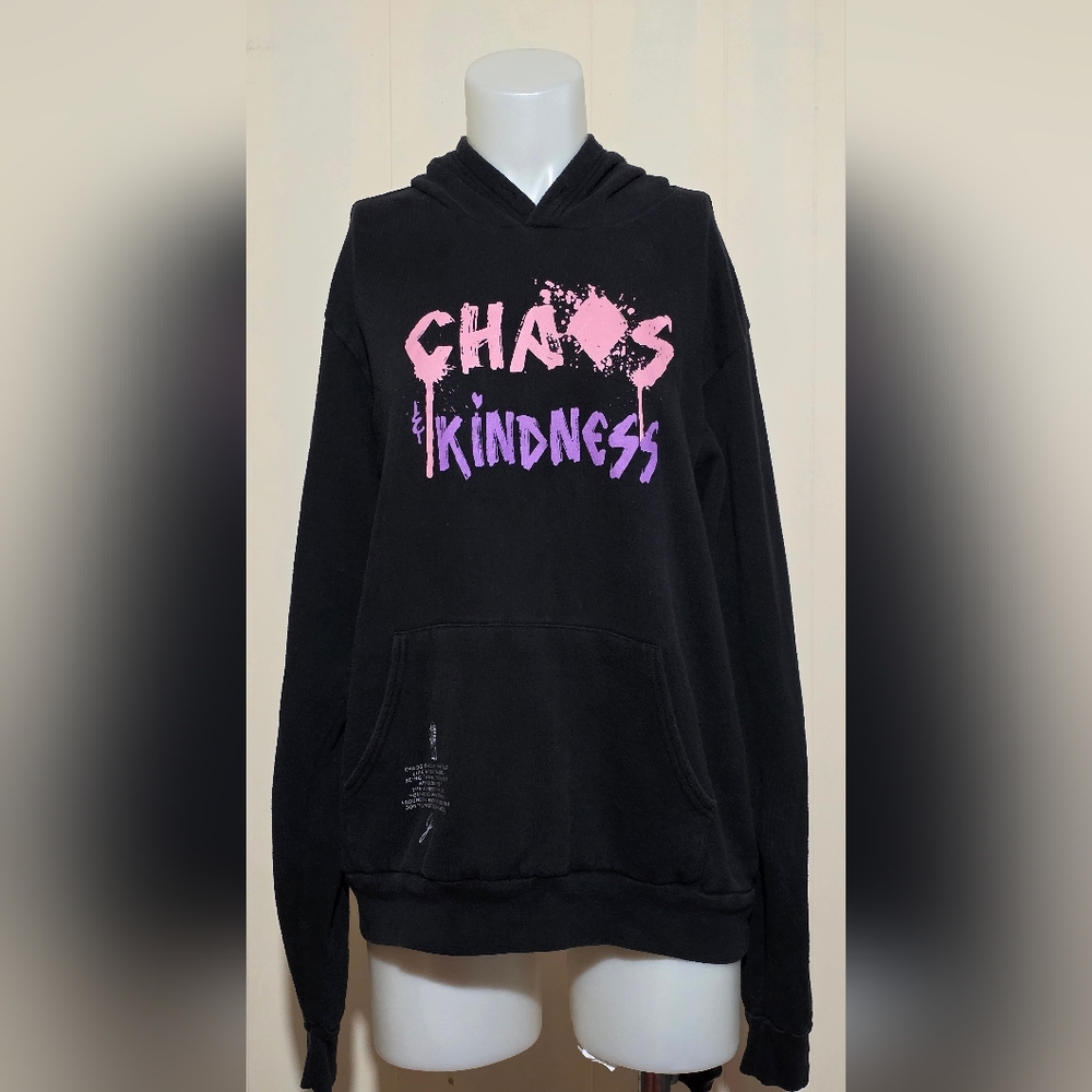 Chaos And Kindness Unique Black Hoodie with Pink and Purple Graphic